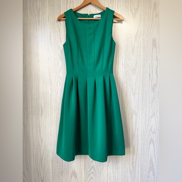 Calvin Klein Dresses & Skirts - CALVIN KLEIN Green Pleated Scuba Fit & Flare Dress - 4 LNC